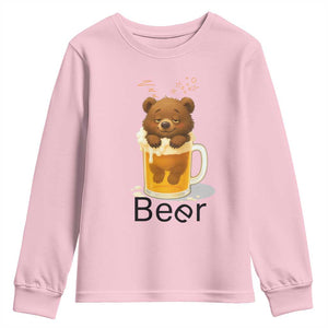 Funny Drinking Lover Youth Sweatshirt Bear In Beer Glass TS12 Light Pink Print Your Wear