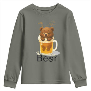Funny Drinking Lover Youth Sweatshirt Bear In Beer Glass TS12 Military Green Print Your Wear