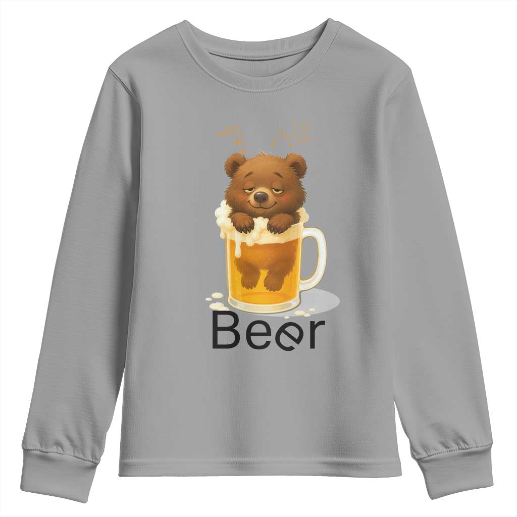 Funny Drinking Lover Youth Sweatshirt Bear In Beer Glass TS12 Sport Gray Print Your Wear