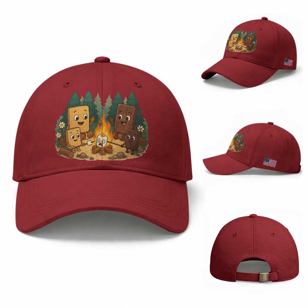 Funny Smores Camping Baseball Cap Marshmallow Chocolate Fire TS12 Baseball Cap Universal Fit Cherry Red Print Your Wear