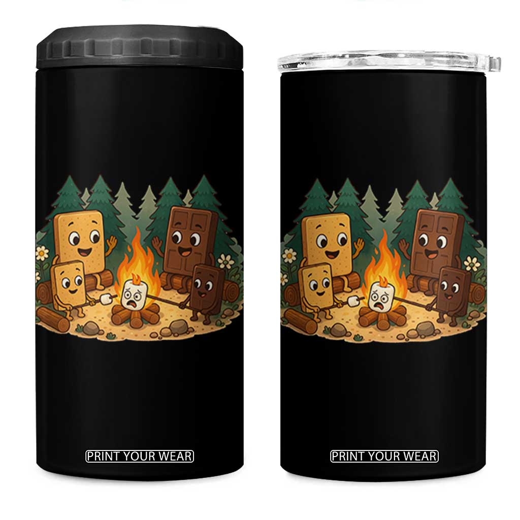 Funny Smores Camping 4 in 1 Can Cooler Tumbler Marshmallow Chocolate Fire TS12 One Size: 16 oz Black Print Your Wear