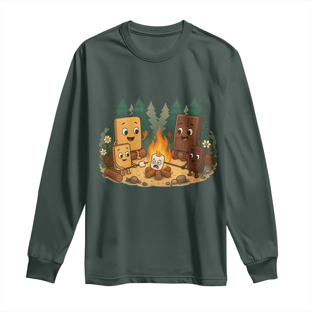 Funny Smores Camping Long Sleeve Shirt Marshmallow Chocolate Fire TS12 Dark Forest Green Print Your Wear