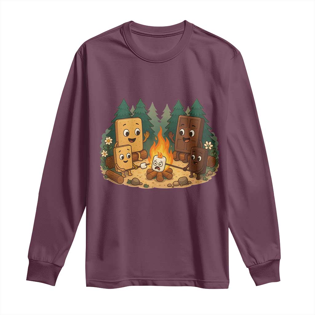 Funny Smores Camping Long Sleeve Shirt Marshmallow Chocolate Fire TS12 Maroon Print Your Wear