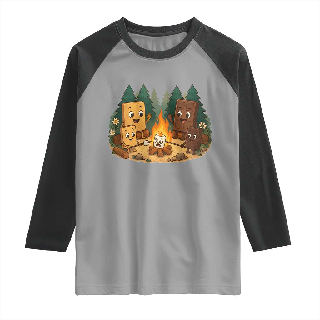 Funny Smores Camping Raglan Shirt Marshmallow Chocolate Fire TS12 Sport Gray Black Print Your Wear