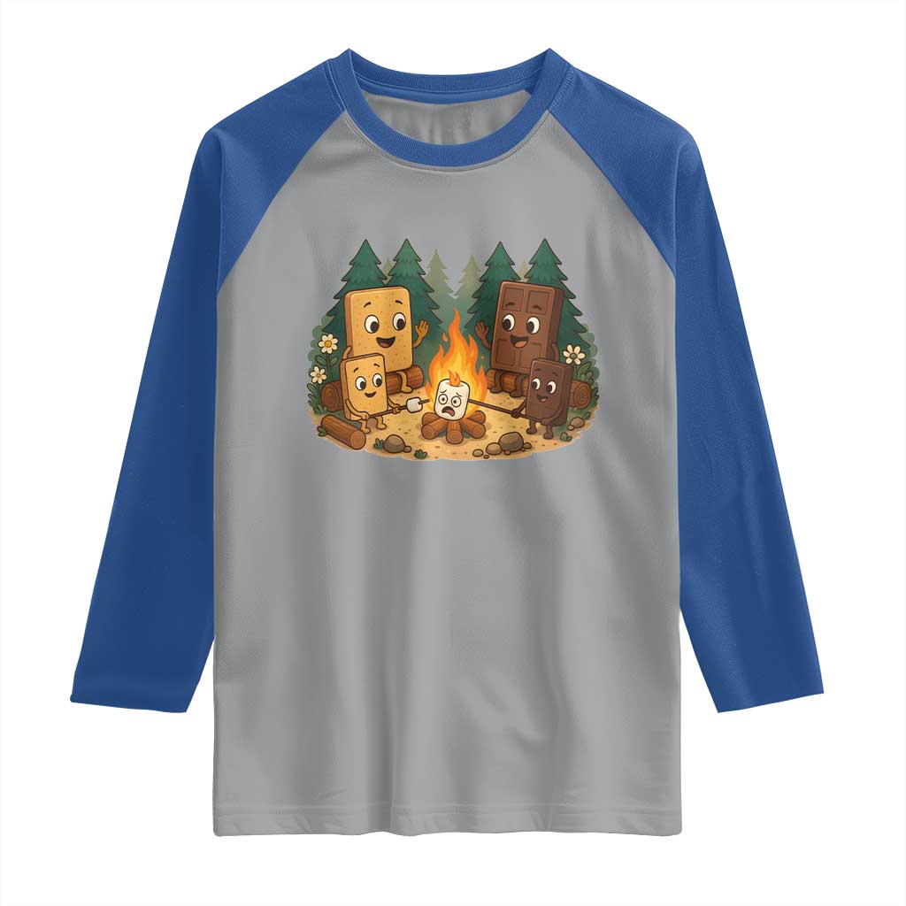 Funny Smores Camping Raglan Shirt Marshmallow Chocolate Fire TS12 Sport Gray Royal Print Your Wear