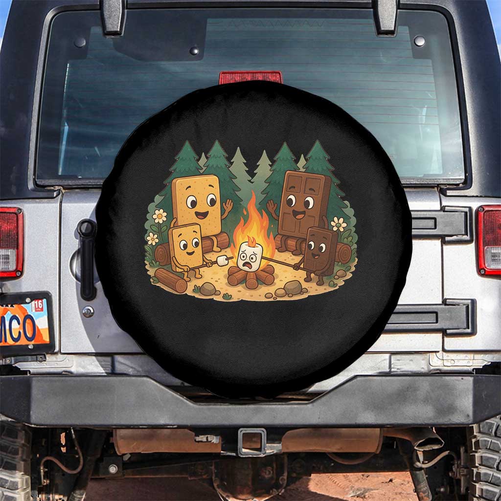 Funny Smores Camping Spare Tire Cover Marshmallow Chocolate Fire TS12 No hole Black Print Your Wear