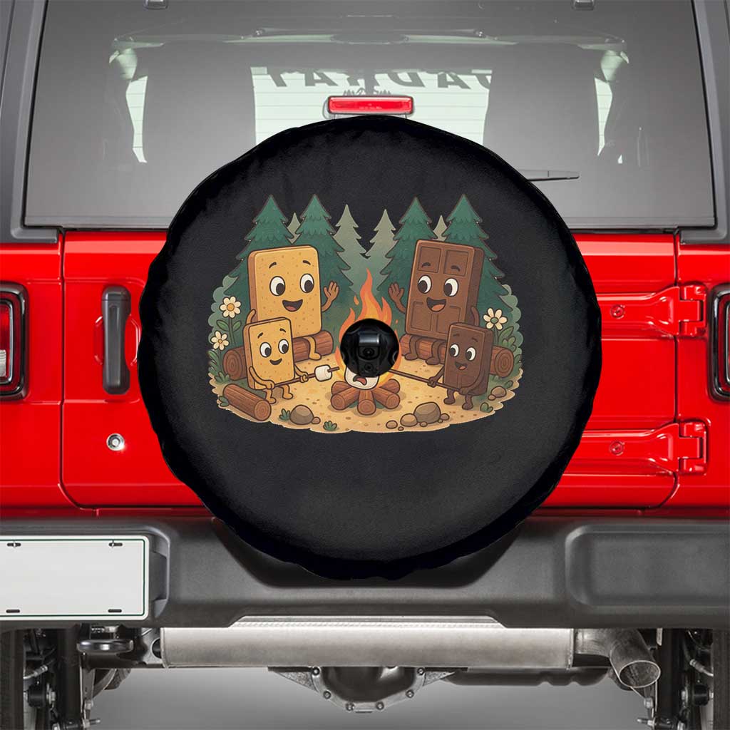 Funny Smores Camping Spare Tire Cover Marshmallow Chocolate Fire TS12 Black Print Your Wear