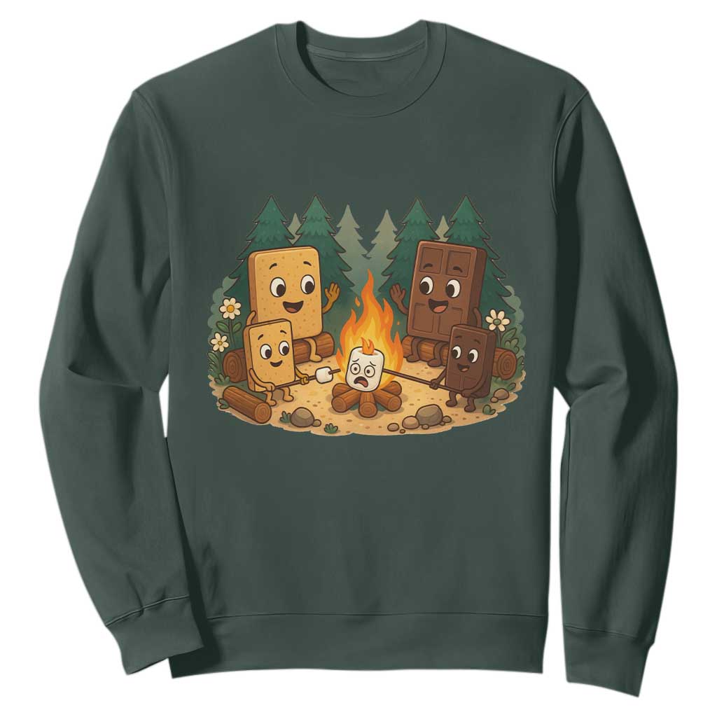 Funny Smores Camping Sweatshirt Marshmallow Chocolate Fire TS12 Dark Forest Green Print Your Wear