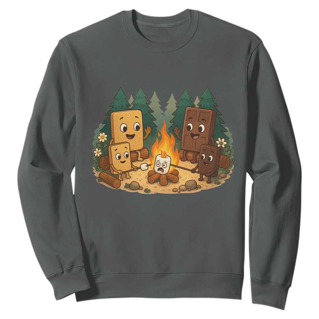 Funny Smores Camping Sweatshirt Marshmallow Chocolate Fire TS12 Dark Heather Print Your Wear