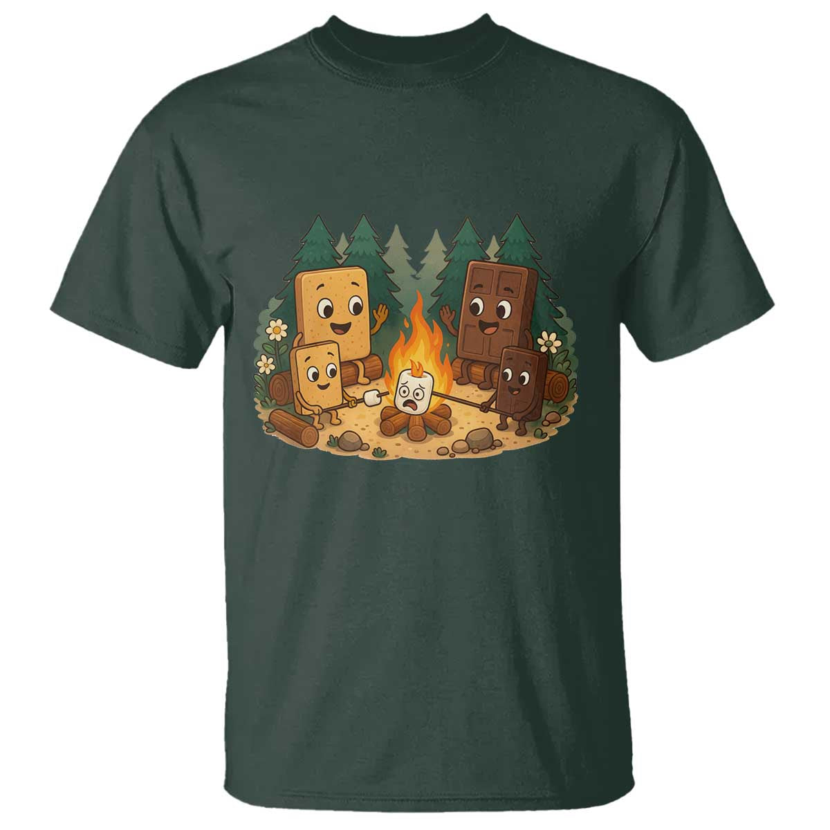 Funny Smores Camping T Shirt Marshmallow Chocolate Fire TS12 Dark Forest Green Print Your Wear