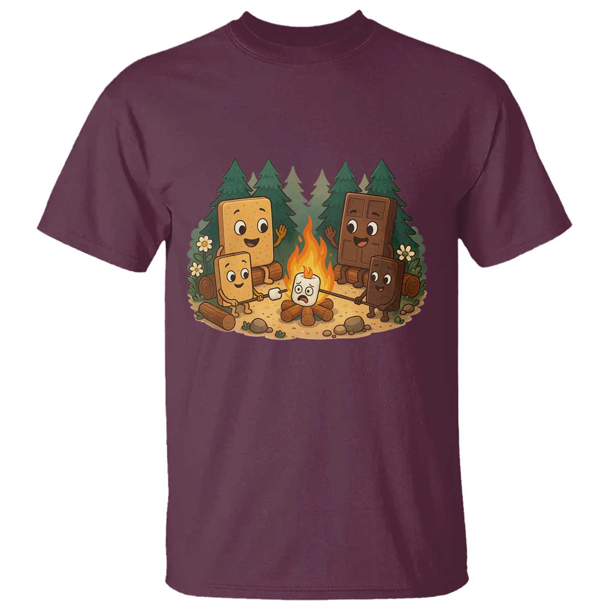Funny Smores Camping T Shirt Marshmallow Chocolate Fire TS12 Maroon Print Your Wear