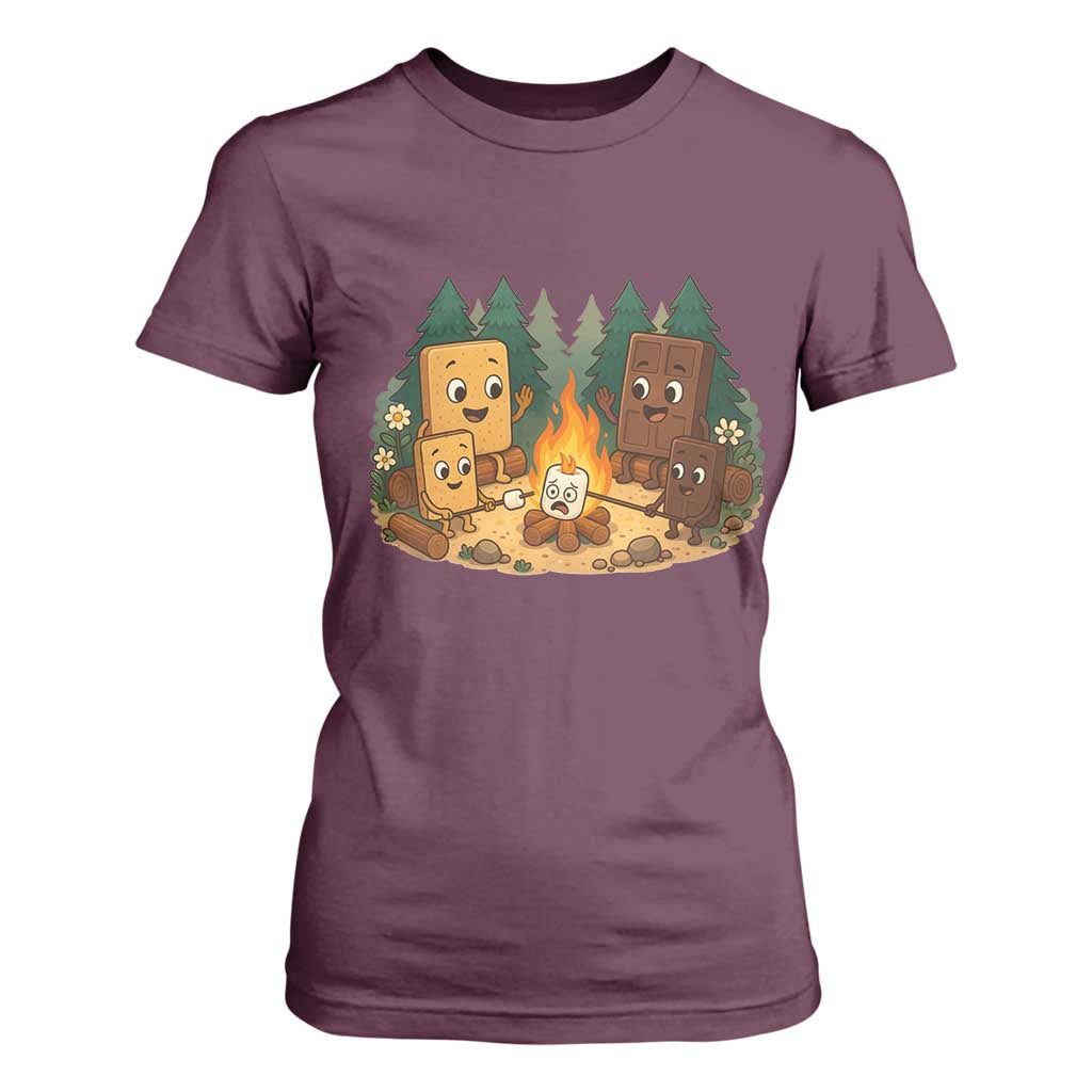 Funny Smores Camping T Shirt For Women Marshmallow Chocolate Fire TS12 Maroon Print Your Wear
