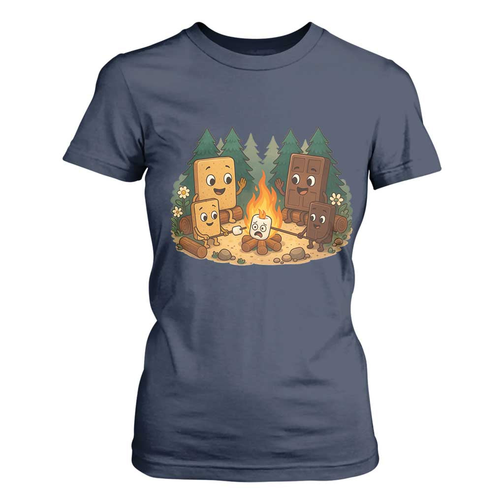 Funny Smores Camping T Shirt For Women Marshmallow Chocolate Fire TS12 Navy Print Your Wear