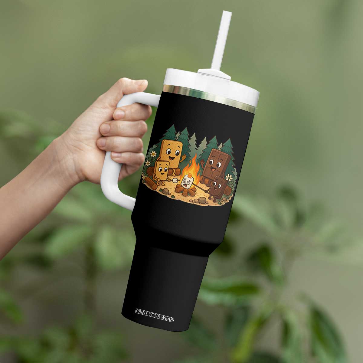 Funny Smores Camping Tumbler With Handle Marshmallow Chocolate Fire TS12 Print Your Wear