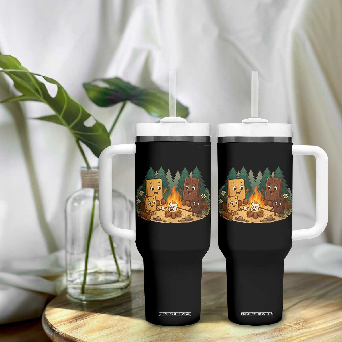 Funny Smores Camping Tumbler With Handle Marshmallow Chocolate Fire TS12 Print Your Wear