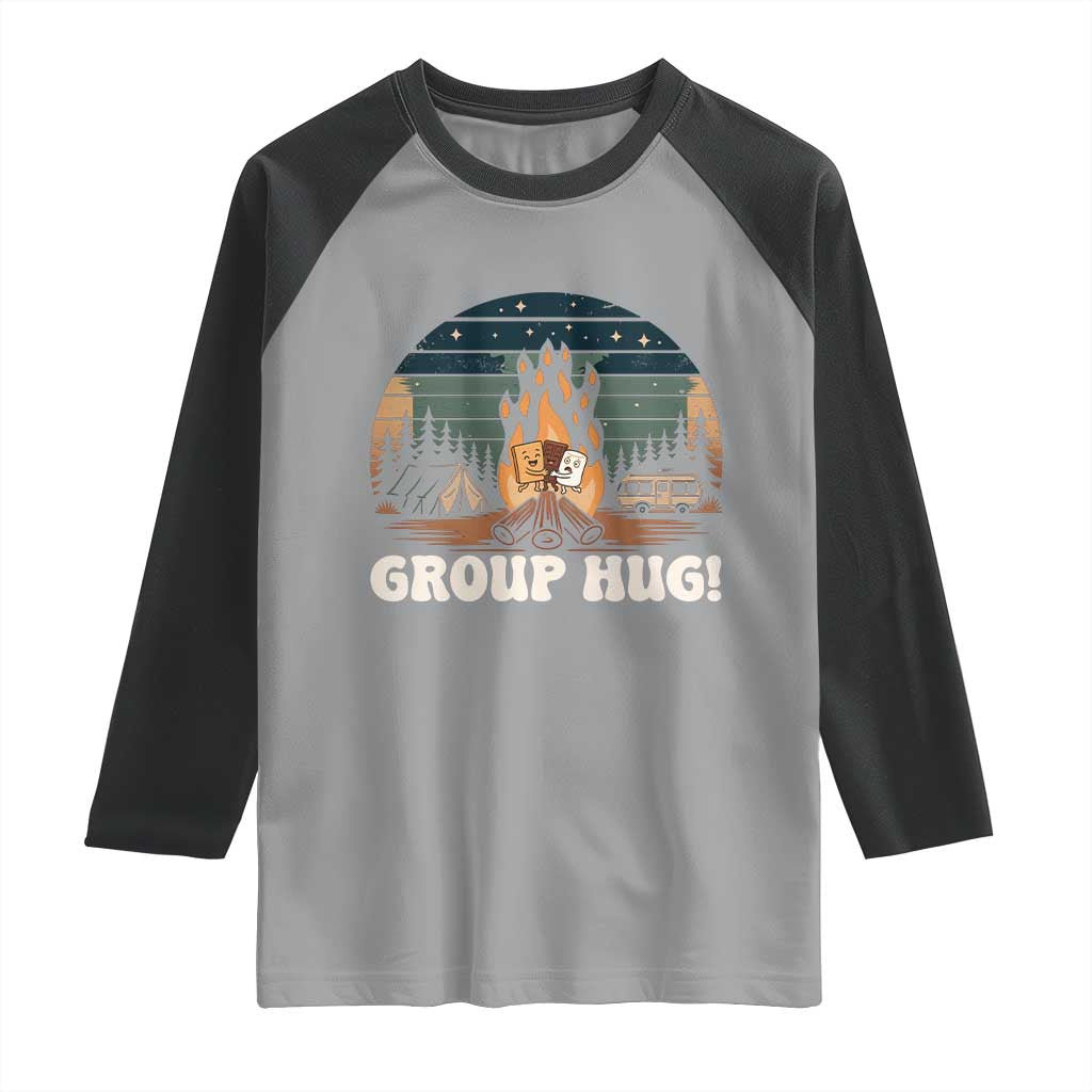 Funny Smores Camping Raglan Shirt Group Hug TS12 Sport Gray Black Print Your Wear