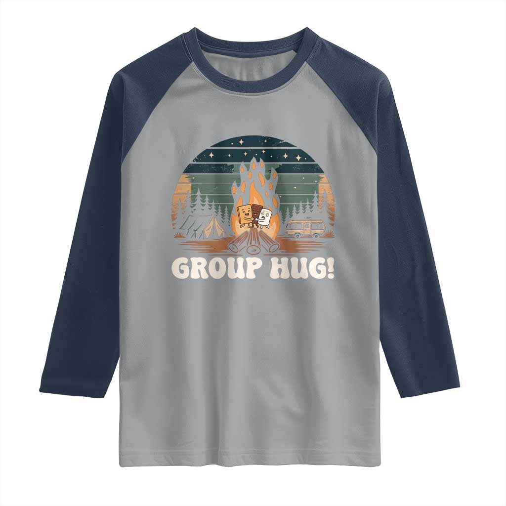 Funny Smores Camping Raglan Shirt Group Hug TS12 Sport Gray Navy Print Your Wear