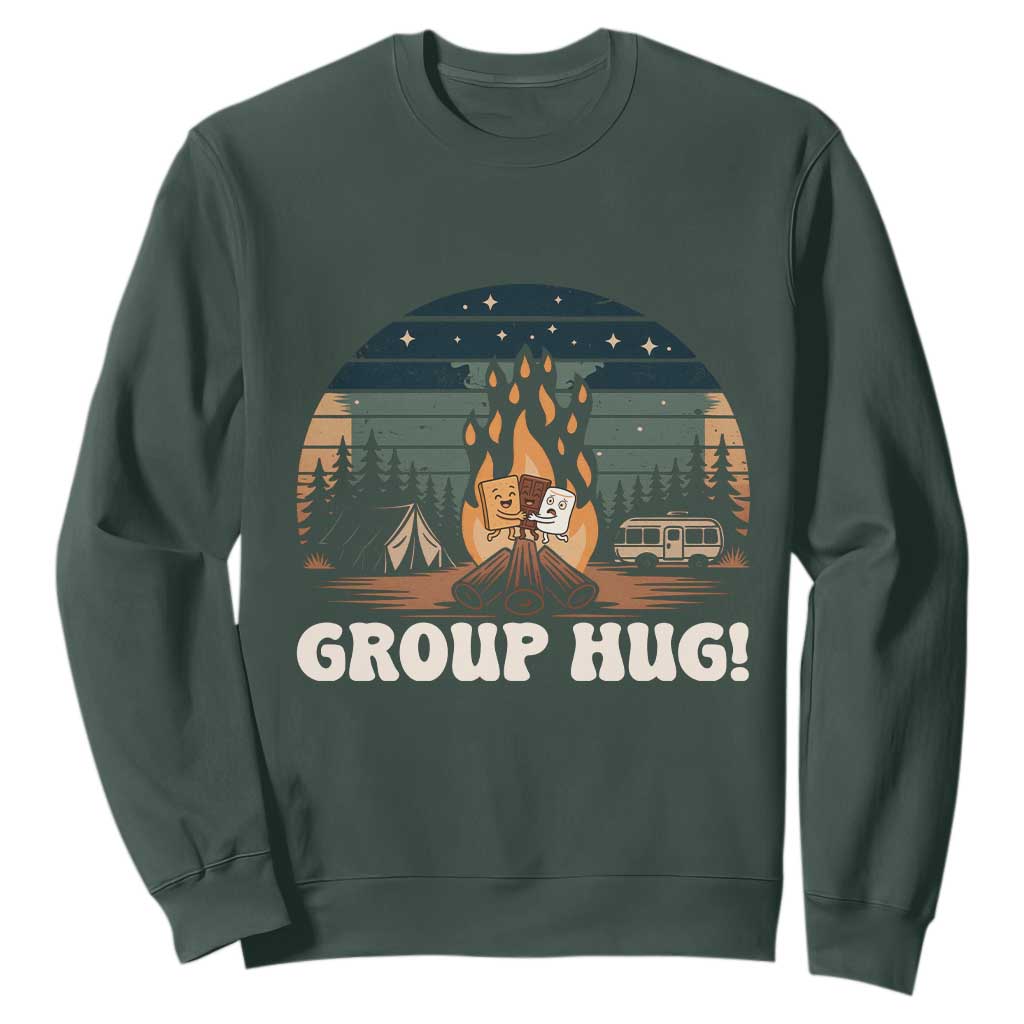 Funny Smores Camping Sweatshirt Group Hug TS12 Dark Forest Green Print Your Wear