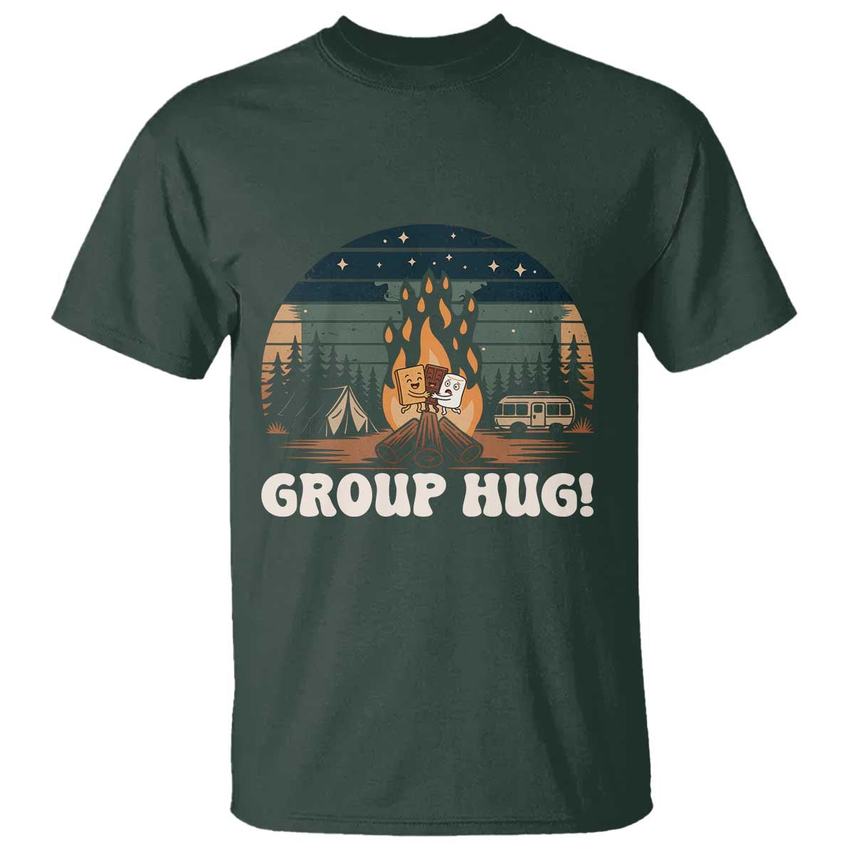 Funny Smores Camping T Shirt Group Hug TS12 Dark Forest Green Print Your Wear