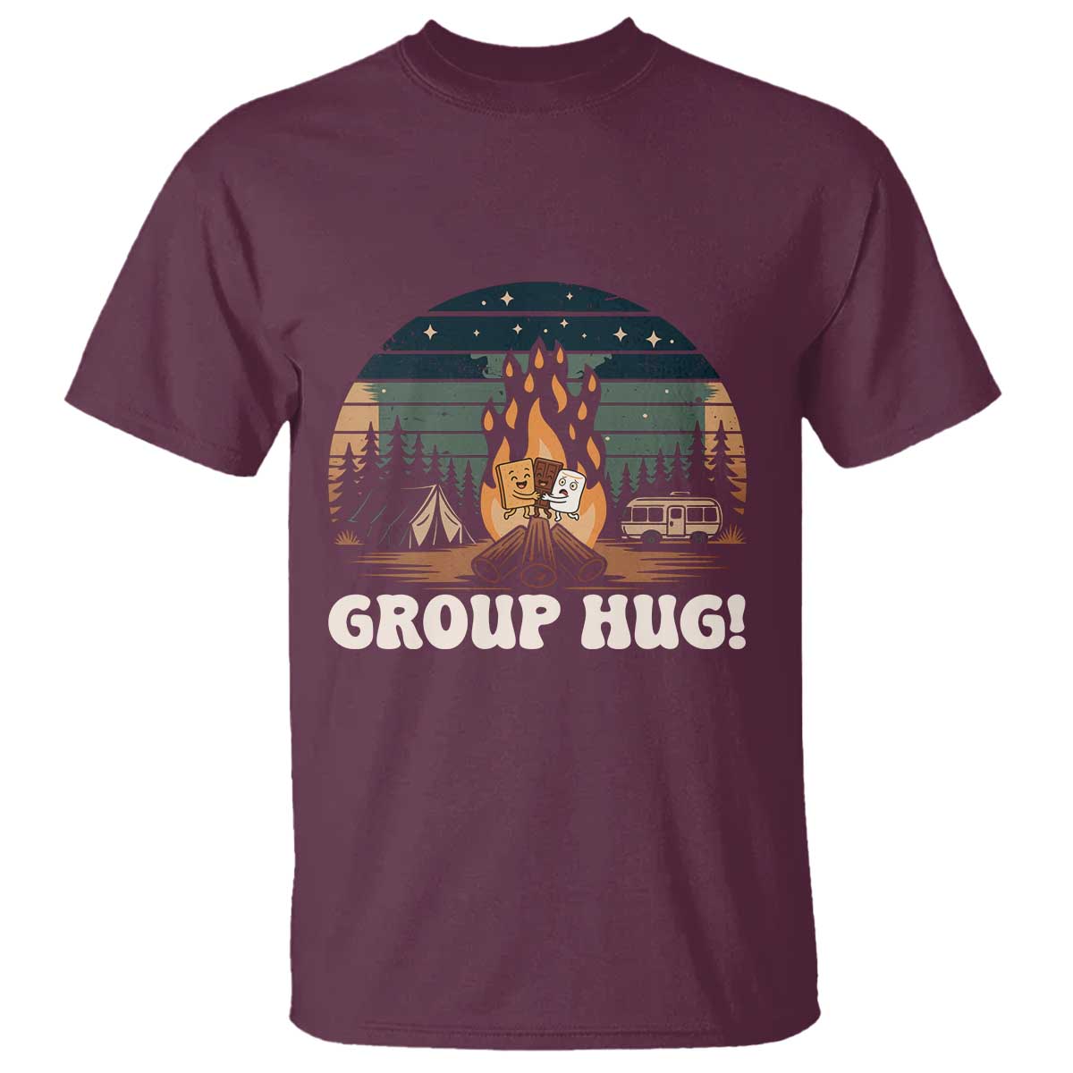 Funny Smores Camping T Shirt Group Hug TS12 Maroon Print Your Wear