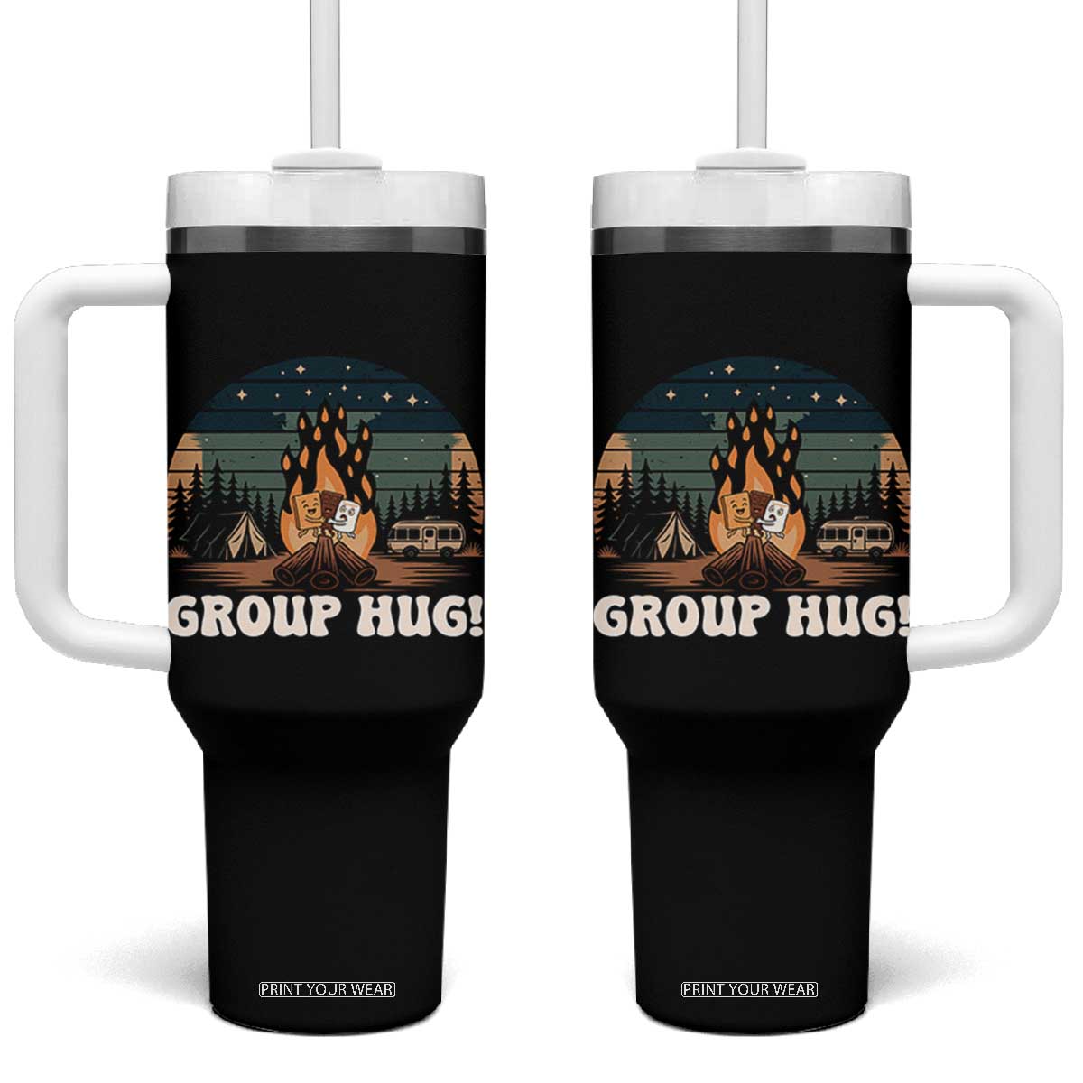 Funny Smores Camping Tumbler With Handle Group Hug TS12 One Size: 40 oz Black Print Your Wear