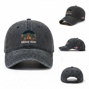 Funny Smores Camping Washed Cotton Baseball Cap Group Hug TS12 Washed Cap Universal Fit Dark Gray Print Your Wear