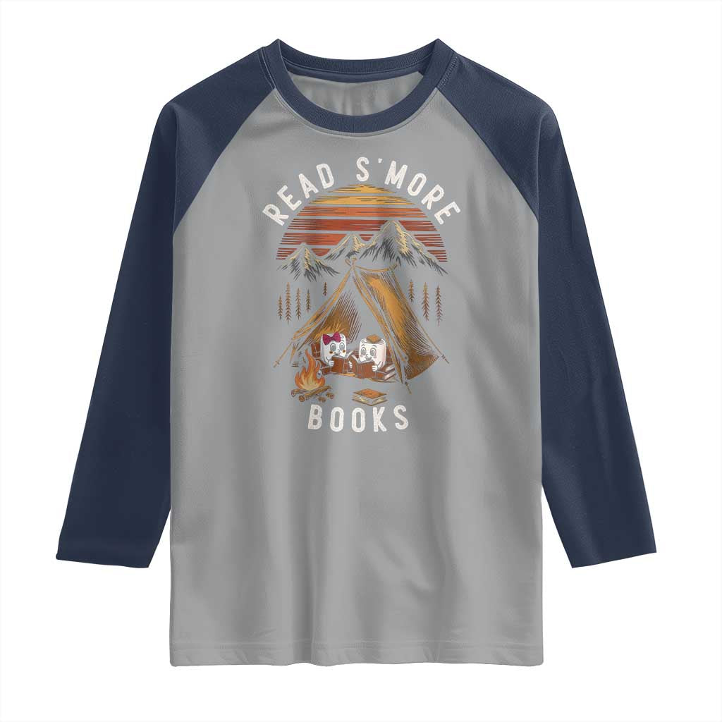 Book Lover Gift Raglan Shirt Read Smore Books Camping Humor TS12 Sport Gray Navy Print Your Wear