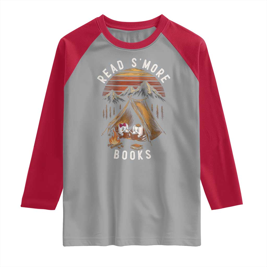 Book Lover Gift Raglan Shirt Read Smore Books Camping Humor TS12 Sport Gray Red Print Your Wear