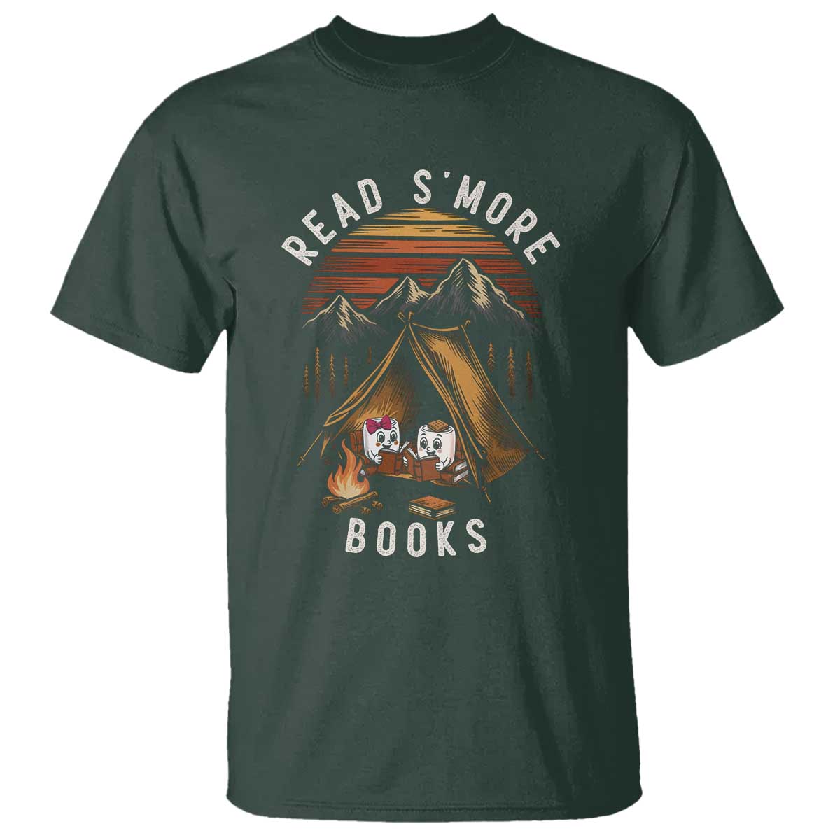 Book Lover Gift T Shirt Read Smore Books Camping Humor TS12 Dark Forest Green Print Your Wear
