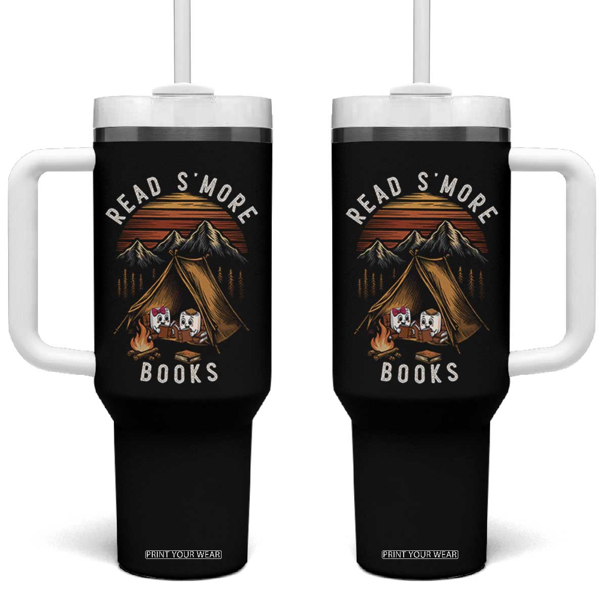 Book Lover Gift Tumbler With Handle Read Smore Books Camping Humor TS12 One Size: 40 oz Black Print Your Wear