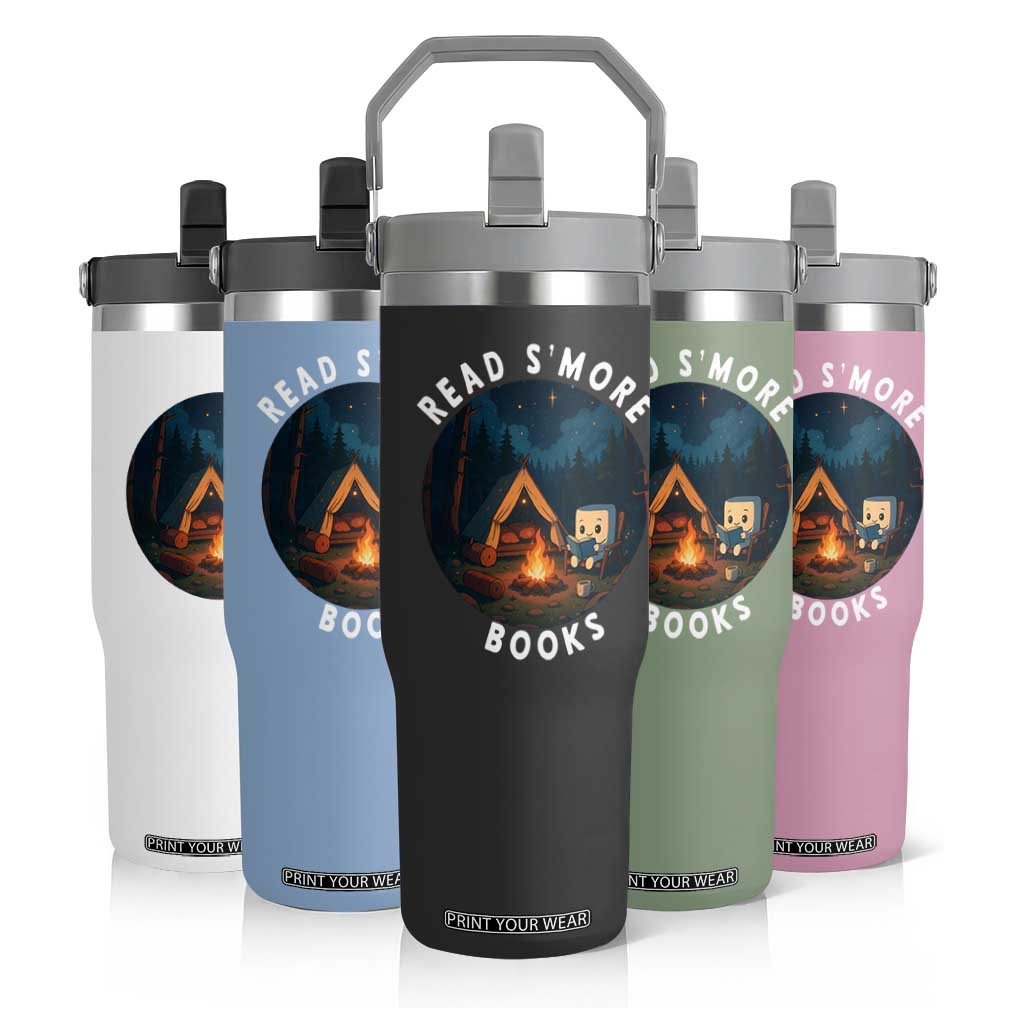 Camping Lover Flip Straw Tumbler Read Smore Books Funny Smores TS12 Print Your Wear