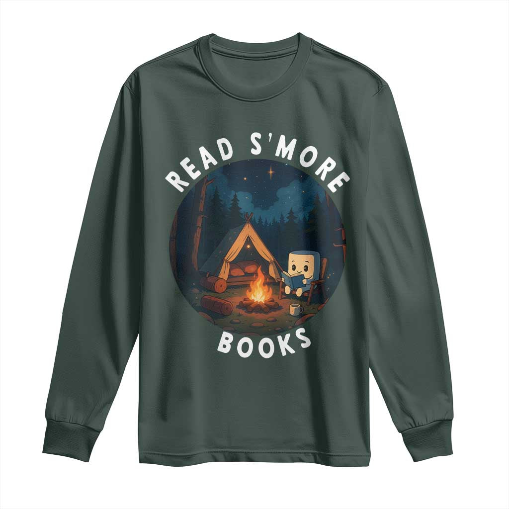Camping Lover Long Sleeve Shirt Read Smore Books Funny Smores TS12 Dark Forest Green Print Your Wear