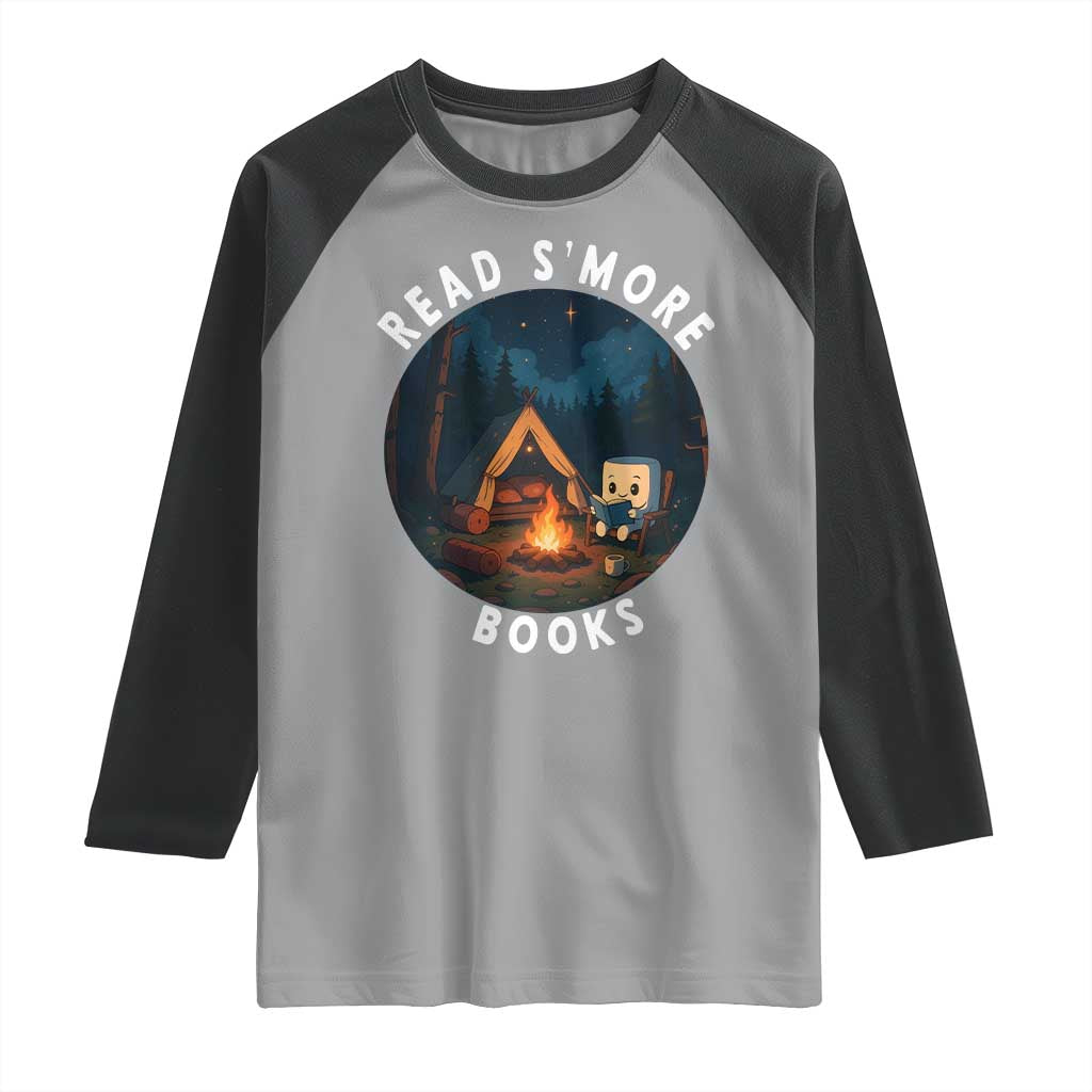Camping Lover Raglan Shirt Read Smore Books Funny Smores TS12 Sport Gray Black Print Your Wear