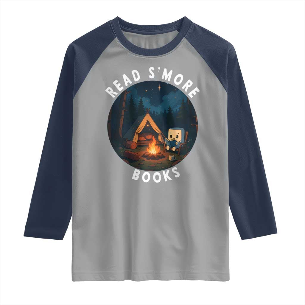 Camping Lover Raglan Shirt Read Smore Books Funny Smores TS12 Sport Gray Navy Print Your Wear