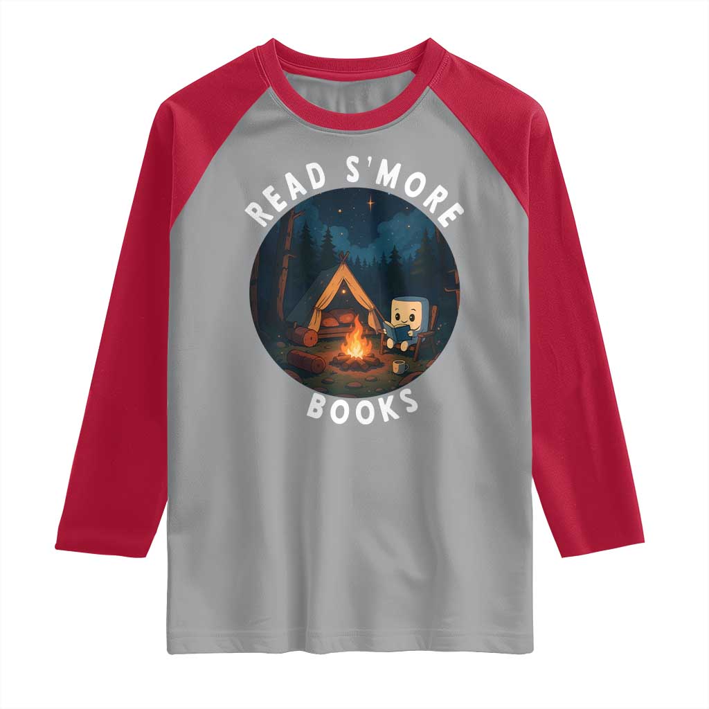 Camping Lover Raglan Shirt Read Smore Books Funny Smores TS12 Sport Gray Red Print Your Wear