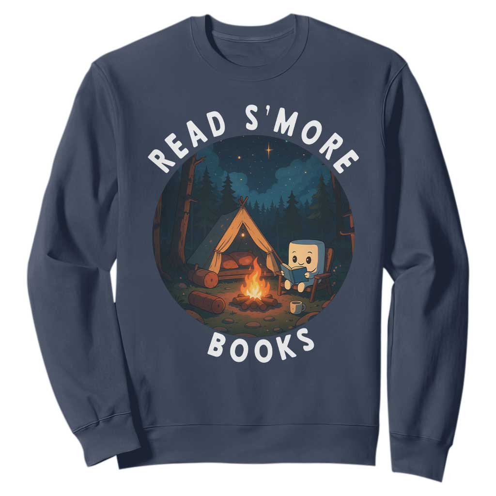 Camping Lover Sweatshirt Read Smore Books Funny Smores TS12 Navy Print Your Wear