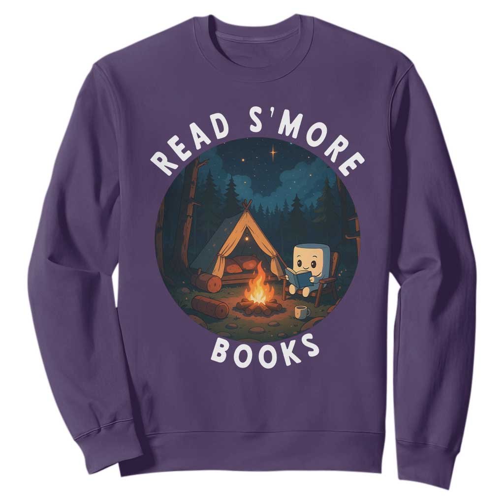 Camping Lover Sweatshirt Read Smore Books Funny Smores TS12 Purple Print Your Wear