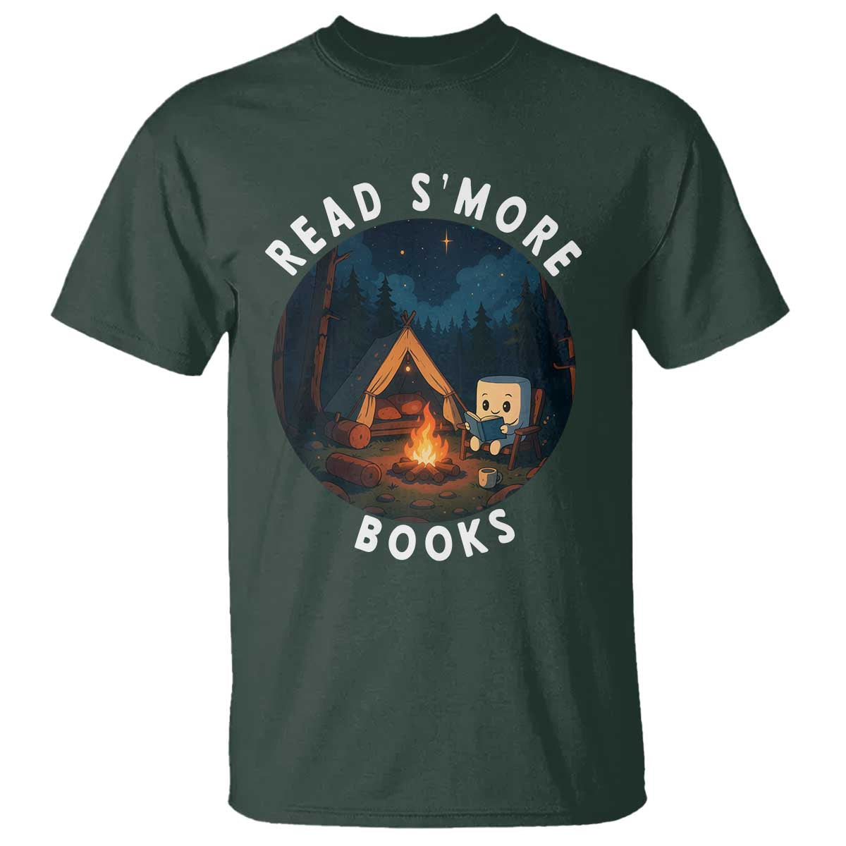 Camping Lover T Shirt Read Smore Books Funny Smores TS12 Dark Forest Green Print Your Wear