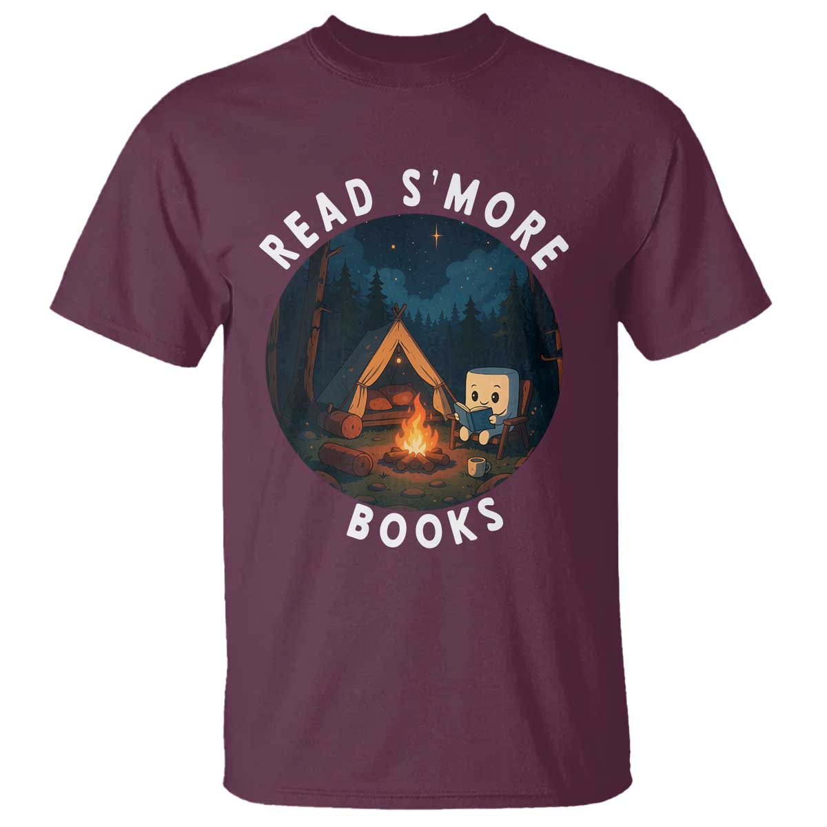 Camping Lover T Shirt Read Smore Books Funny Smores TS12 Maroon Print Your Wear
