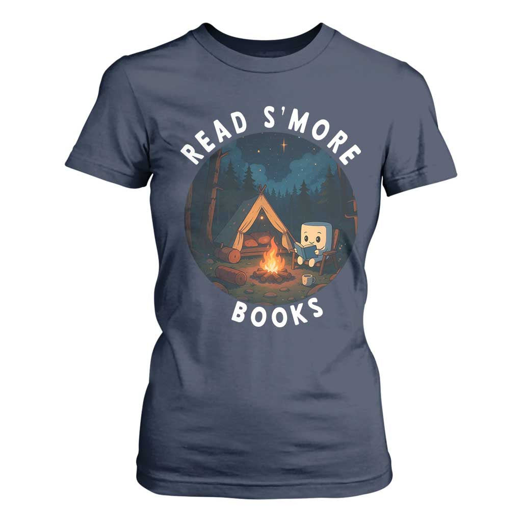 Camping Lover T Shirt For Women Read Smore Books Funny Smores TS12 Navy Print Your Wear