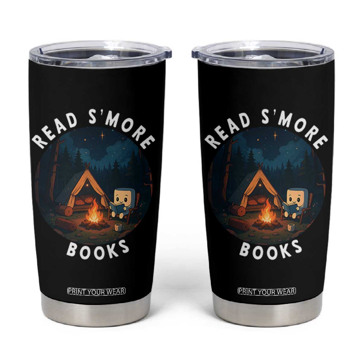 Camping Lover Tumbler Cup Read Smore Books Funny Smores TS12 Black Print Your Wear