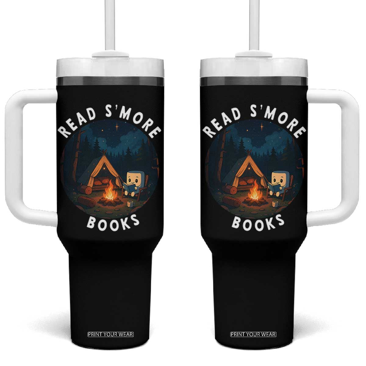 Camping Lover Tumbler With Handle Read Smore Books Funny Smores TS12 One Size: 40 oz Black Print Your Wear