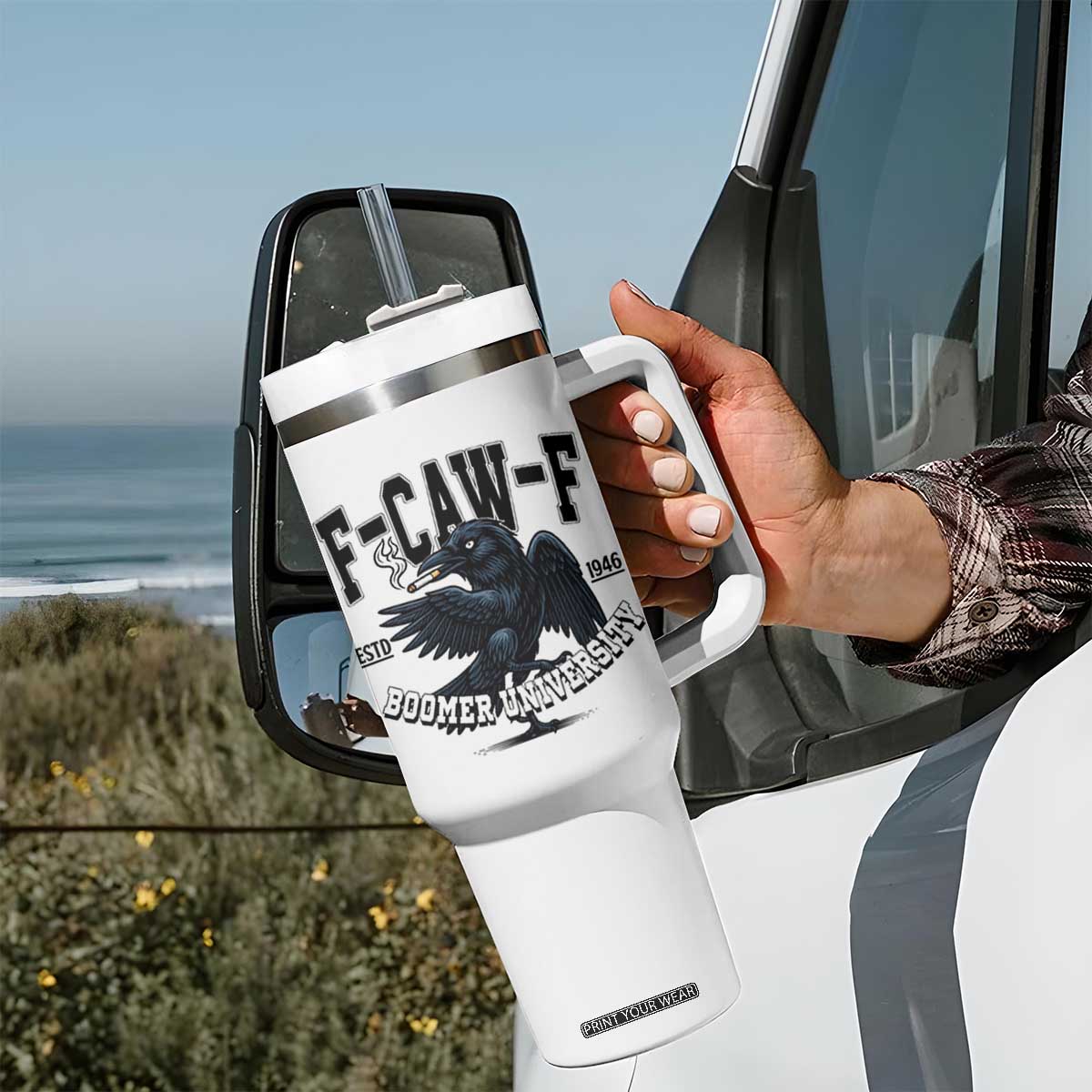 F Caw F Tumbler With Handle Baby Boomer University Funny Gift TS12 Print Your Wear