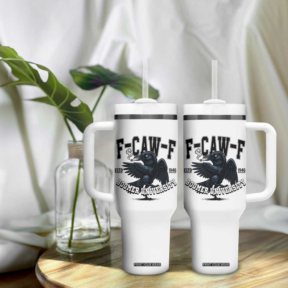 F Caw F Tumbler With Handle Baby Boomer University Funny Gift TS12 Print Your Wear