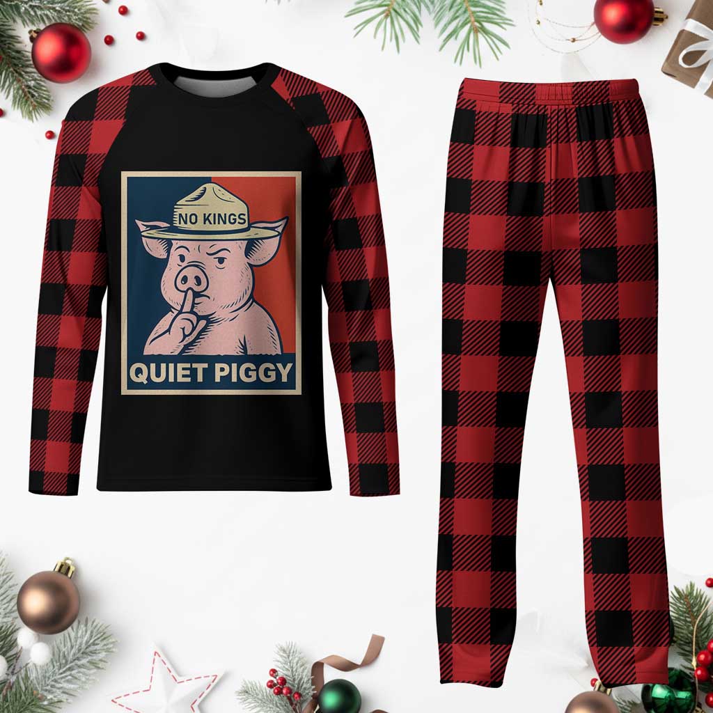 Funny No Kings Quiet Piggy Meme Plaid Pajama Set Political Humor Gift - Print Your Wear