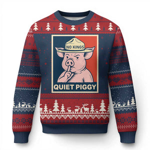 Funny No Kings Quiet Piggy Meme Ugly Christmas Sweater Political Humor Gift TS12 Navy Red Print Your Wear