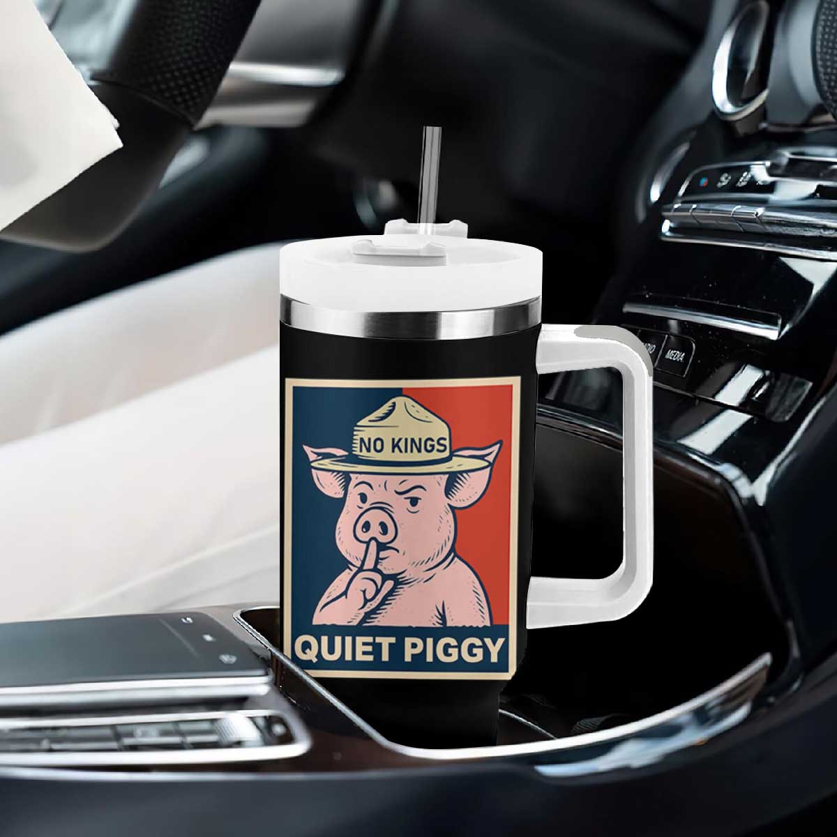 Funny No Kings Quiet Piggy Meme Tumbler With Handle Political Humor Gift TS12 Print Your Wear
