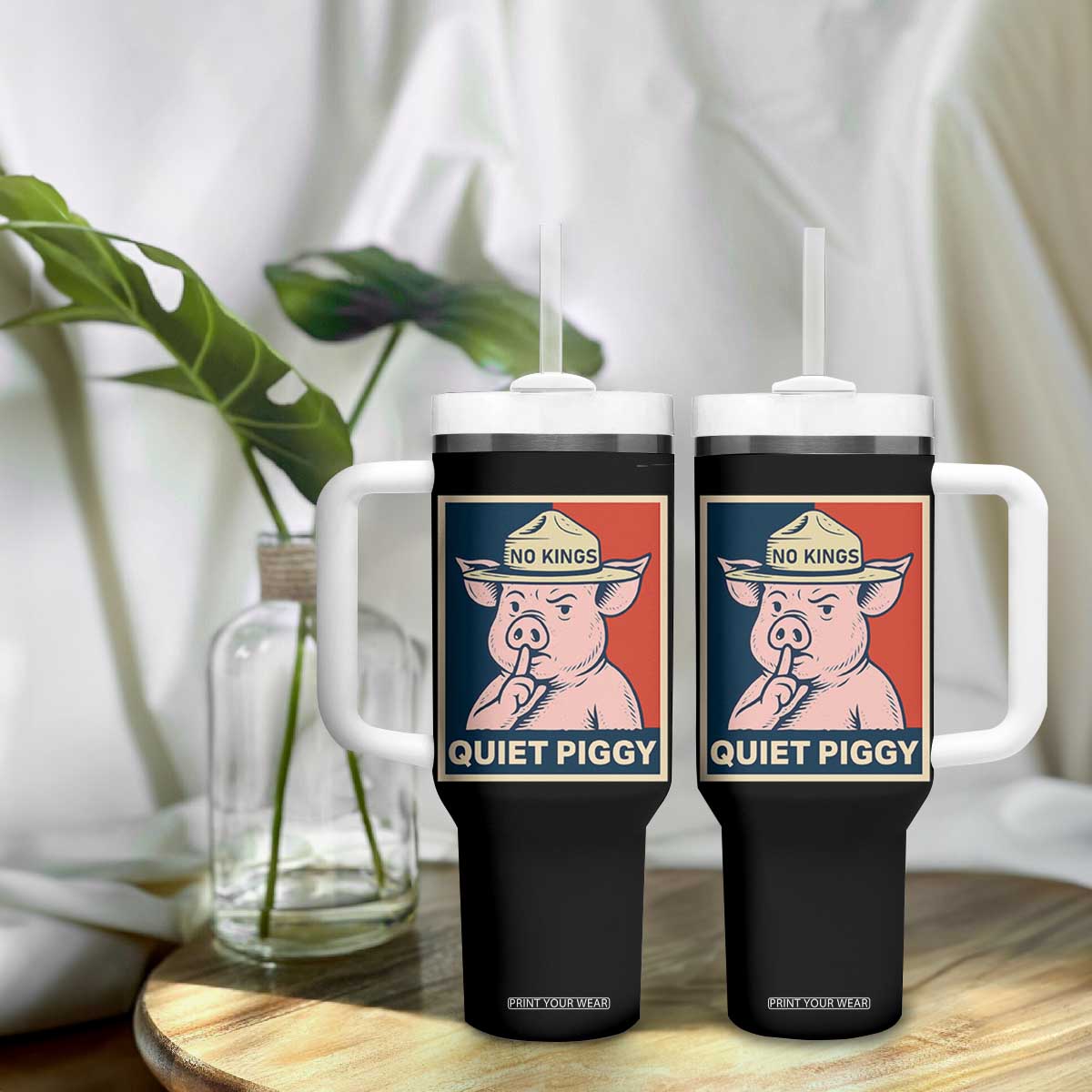 Funny No Kings Quiet Piggy Meme Tumbler With Handle Political Humor Gift TS12 Print Your Wear