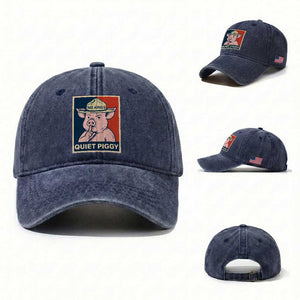 Funny No Kings Quiet Piggy Meme Washed Cotton Baseball Cap Political Humor Gift TS12 Washed Cap Universal Fit Navy Print Your Wear