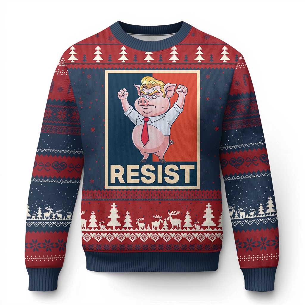 Funny Freedom Pig Resistance Movement Political Satire Meme Gift Ugly Christmas Sweater TS12 Navy Red Print Your Wear